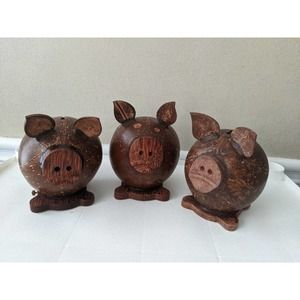 1 (one) Coconut Shell Piggy Bank Coin Bank Handmade